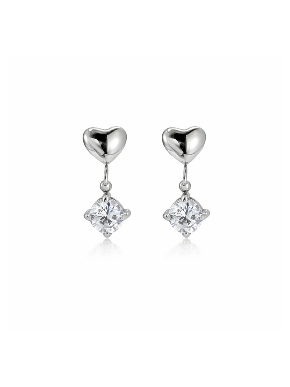 ♥️Tocara Stainless Steel & DiAmi Heart Drop Earrings - Silver